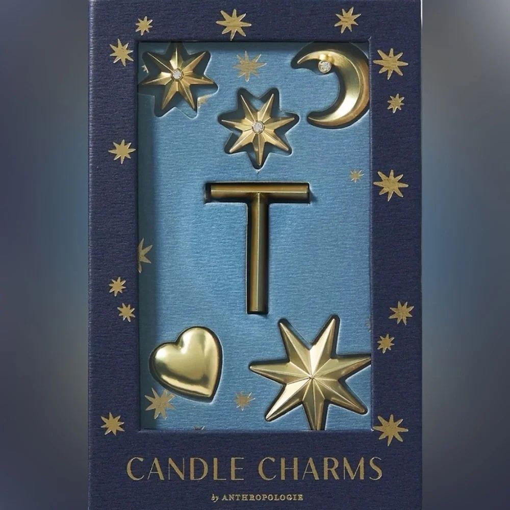 Anthropologie Gold Monogram Candle Charms Set in “T” NEW
